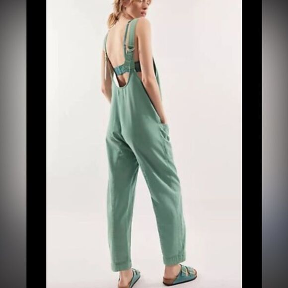 Free People High Roller Denim Jumpsuit in Turquoise NWOT - Picture 2 of 5